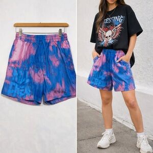 Kill Crew Tie Dye Athletic Shorts Blue Pink Streetwear Gym Lounge Size Large